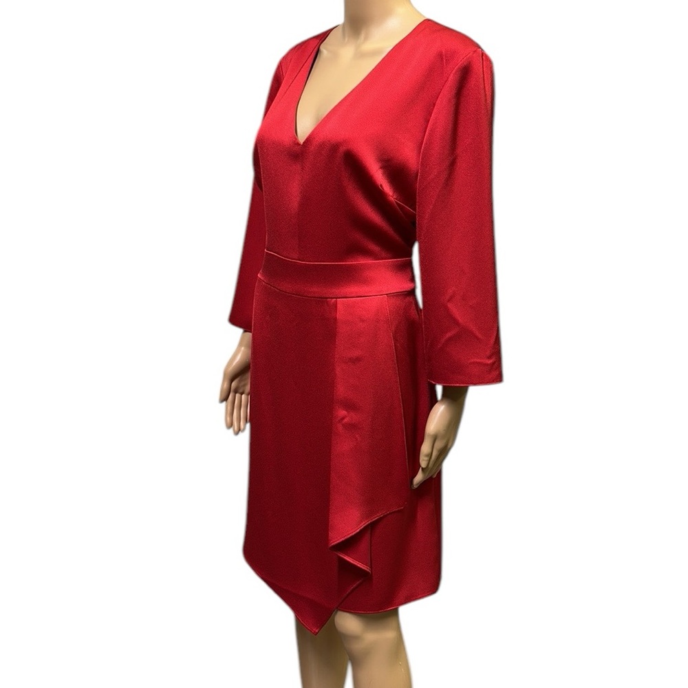 Trina Turk Ruby Red Shimmer 3 Quarter Sleeve Lined Zip Back Moment Dress Size 12 - Picture 2 of 12